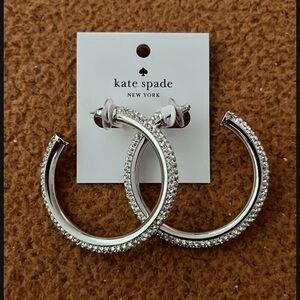 Kate Spade Crystal-Studded Silver Tone Hoop Earrings